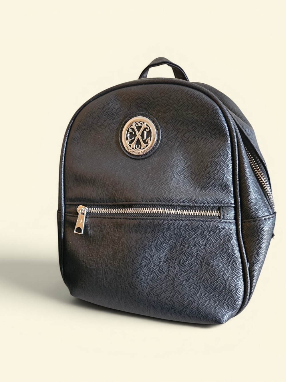 Black‎ Mini Backpack with Silver Emblem - Christian Lacroix
